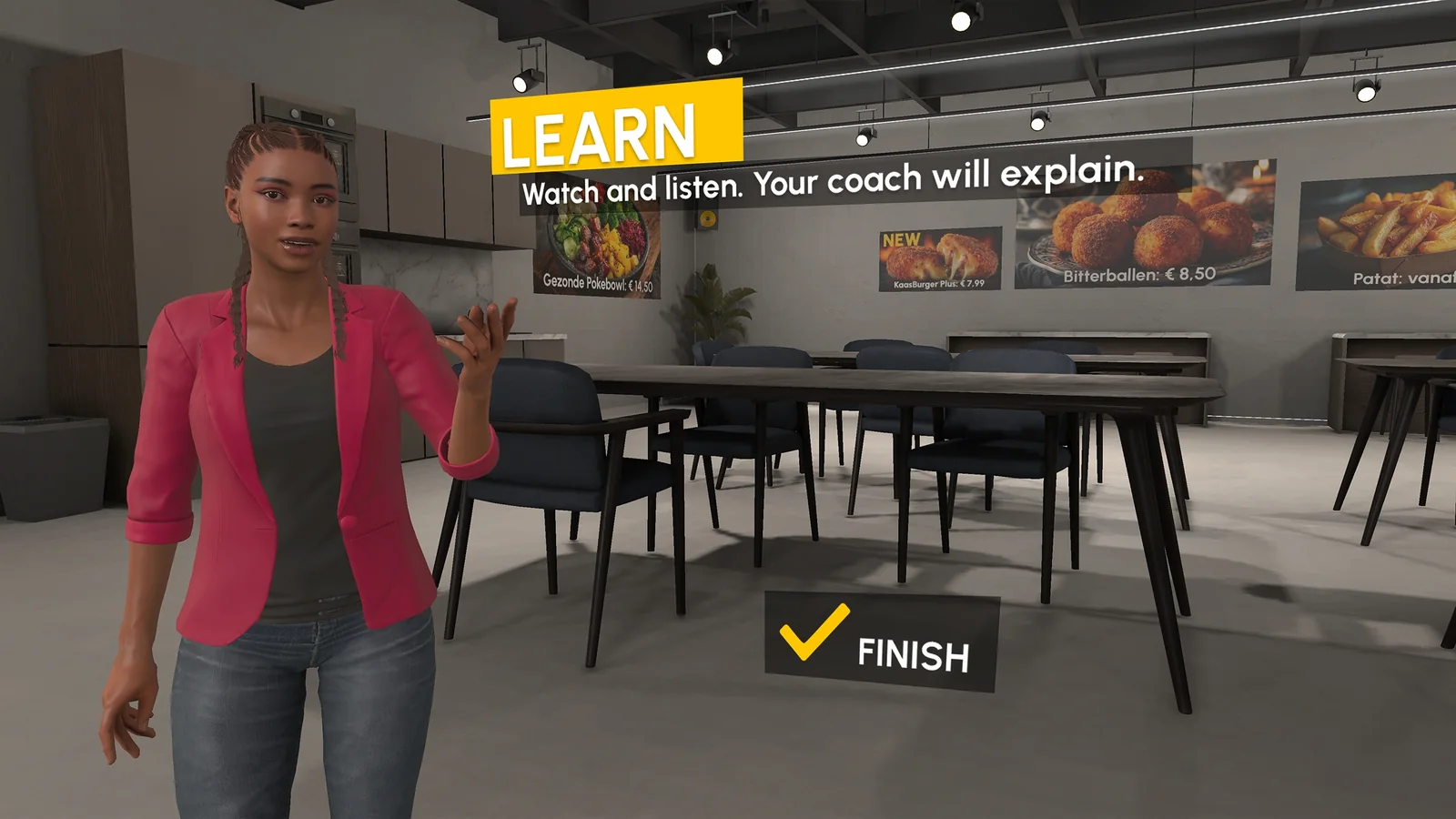 Learn mode with the coach in a canteen
